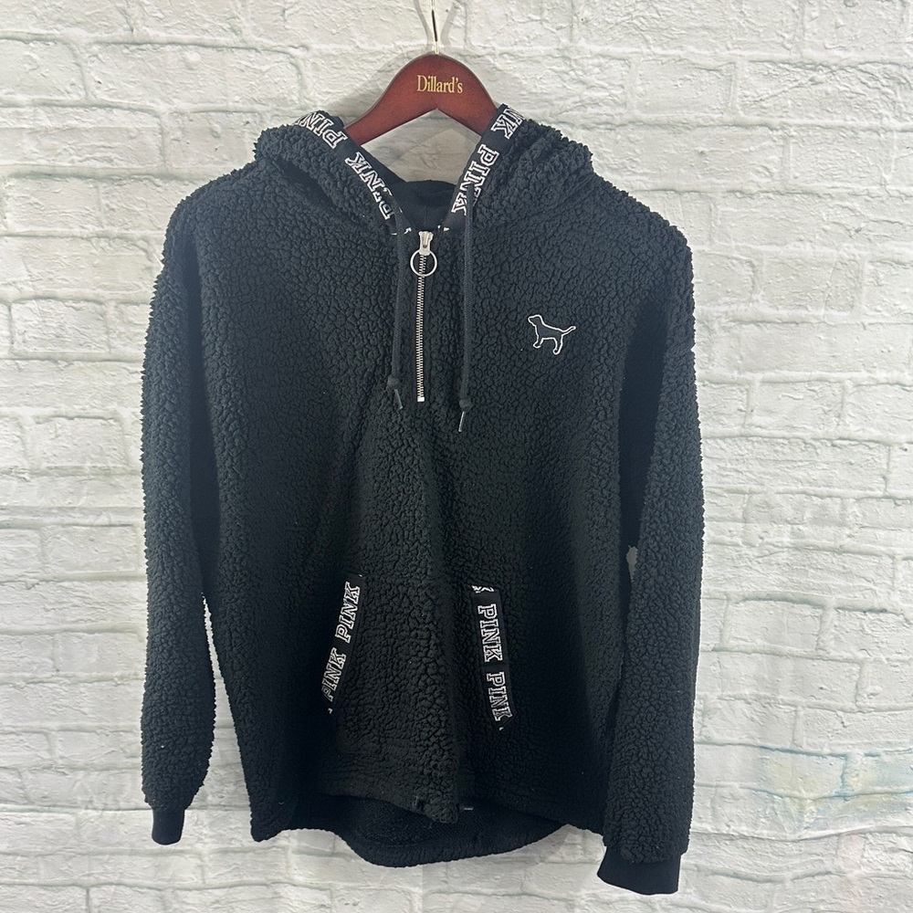PINK Victoria's Secret Black Sherpa 1/4 Zip-Up